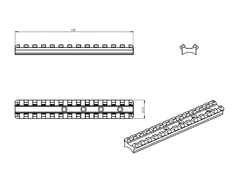 Picatinny lišta JKN Bergara B-13, dĺžka 135mm, odľahčená